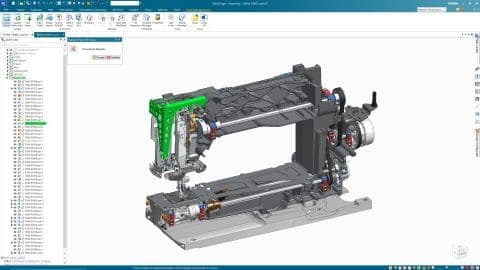 Solid Edge PDM'de montaj ağacıyla yönetilen çok parçalı makine montajı